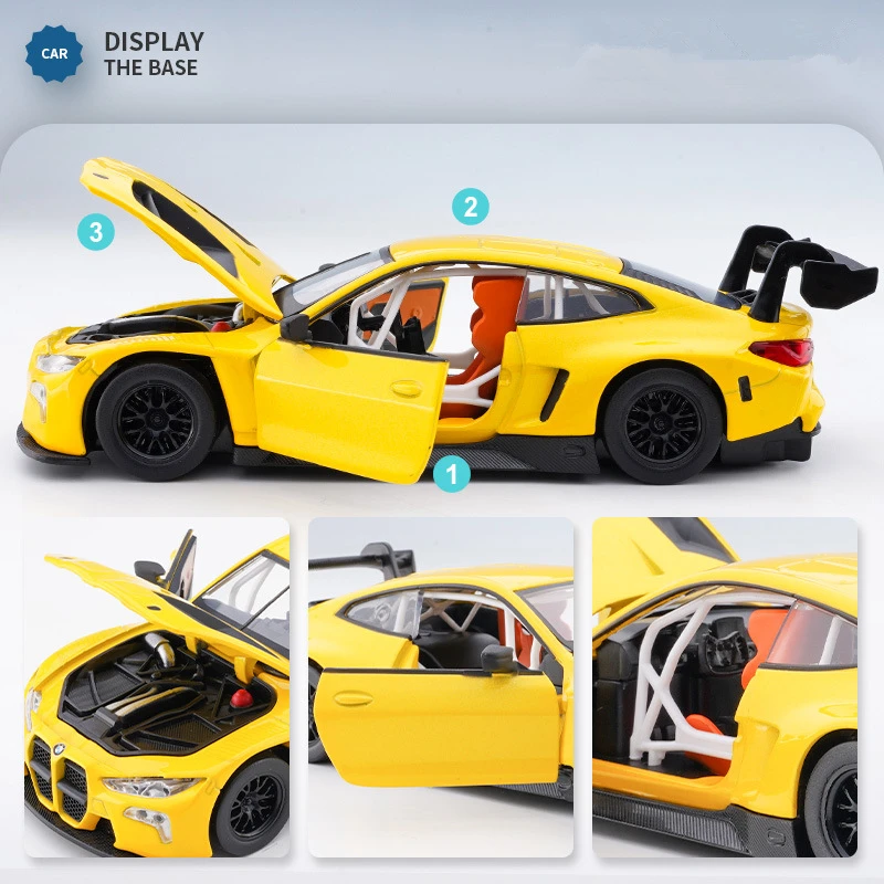 1:32 BMW M4 GT3 Alloy Sports Car Model Diecasts Metal Track Racing Car Model High Simulation Sound and Light Childrens Toys Gift