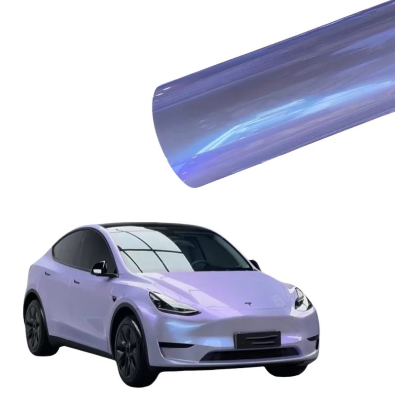 

High-quality lustrous silver purple chameleon vinyl cling film. Vinyl cling film is suitable for automotive packaging