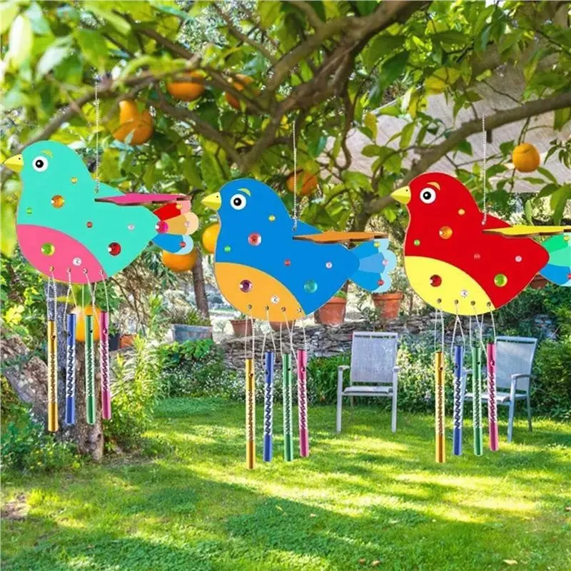 ABFU-24 Pack 3D Bird Wind Chime Craft Kit For Kids,DIY Paint And Build Wooden Animal Crafts Set Birthday Gifts For Girls/Boys