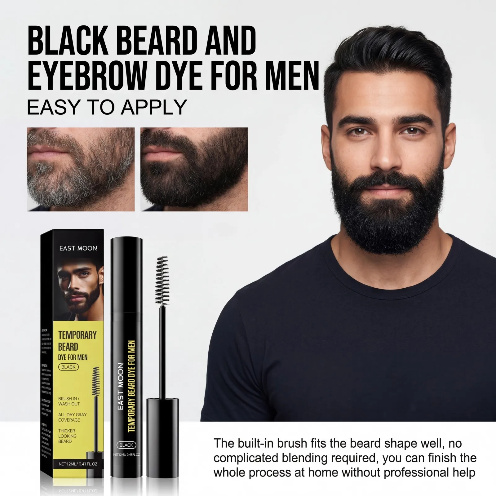 Natural Black Beard Dye for Men Moustache Filler Waterproof Shaping Nourishing Portable Pernmanent Coloring Beard Dyeing Pen