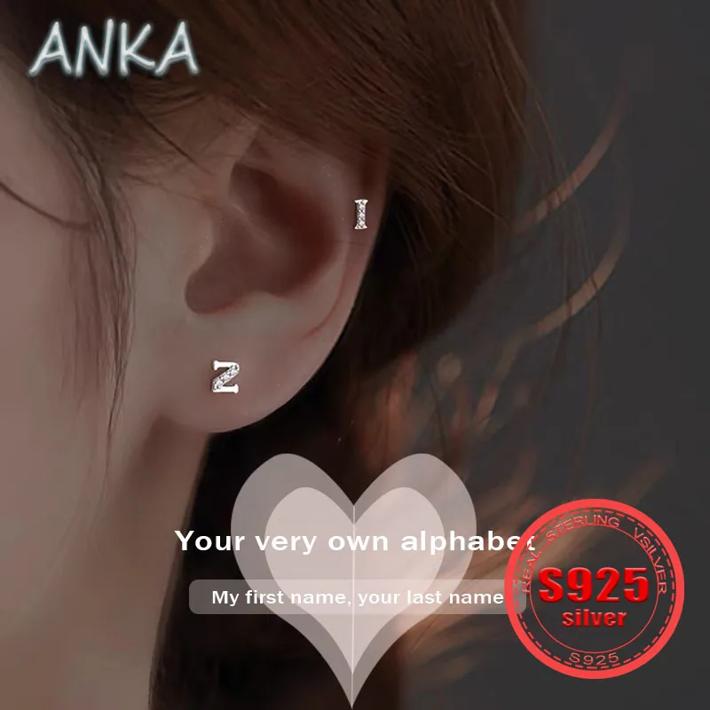 

ANKA NEW S925 sterling silver with diamond letters women's earrings simple nourishing ear holes Neutral earrings