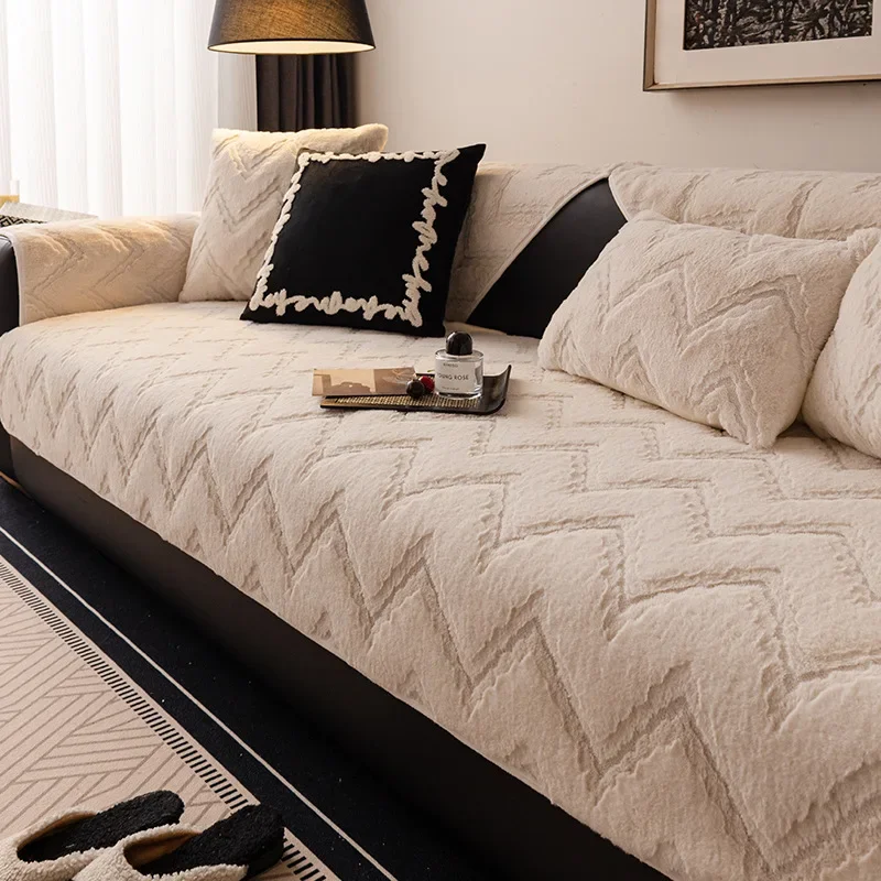 High-end Feeling Plush Sofa Cushion 2025 Autumn and Winter New Thickening Plush Anti Slip Sofa Cover Cloth Towel for Living Room