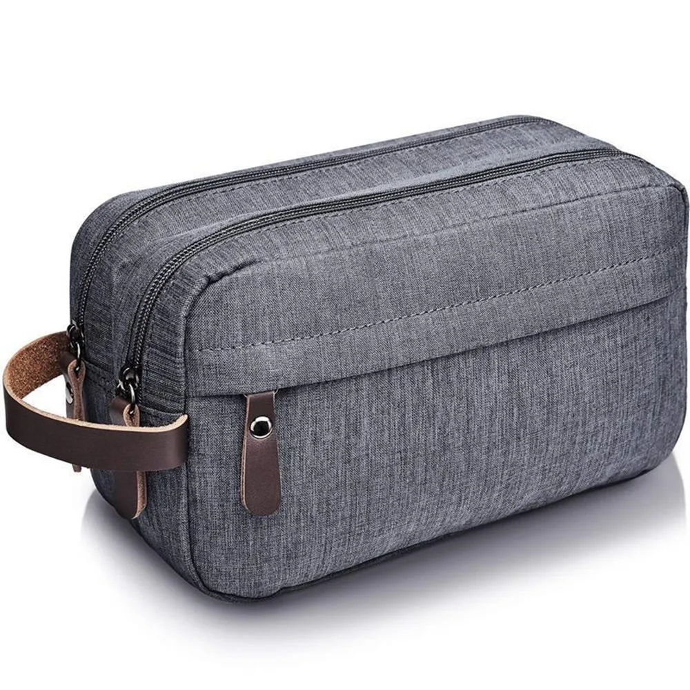 

Casual Canvas Cosmetic Bag With Leather Handle Travel Men Wash Shaving Women Toiletry Storage Waterproof Organizer Bag