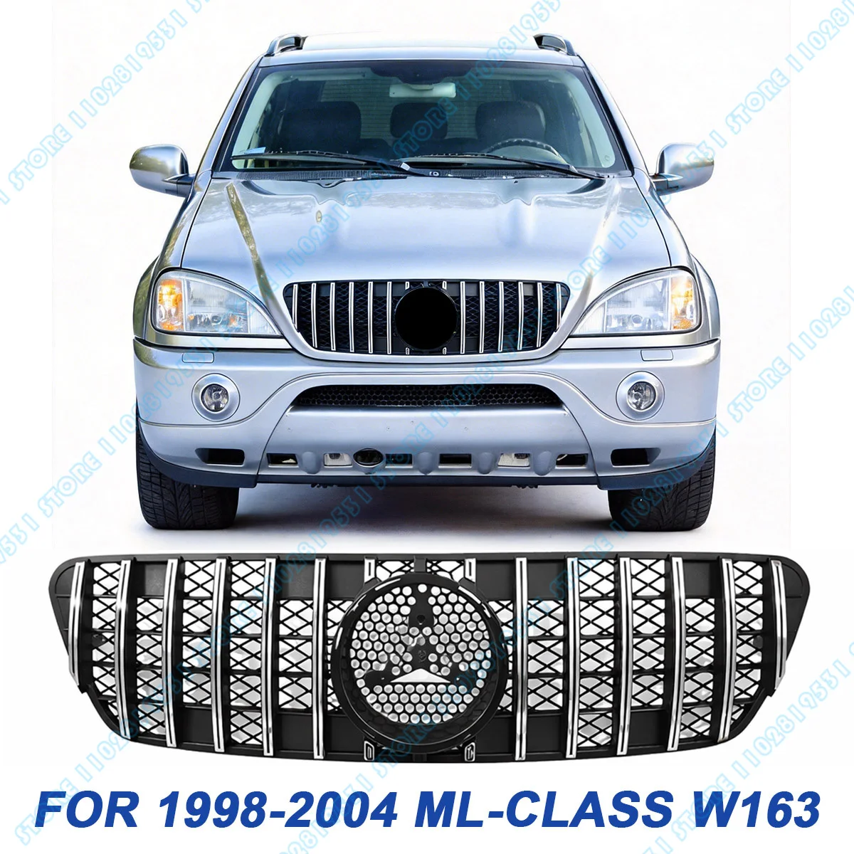 for 1998-2004 W163 ML Class Mercedes Benz GT Front Bumper Mesh Grille Radiator with Bottom Grid ML230 ML270 ML320 ML400 ML430