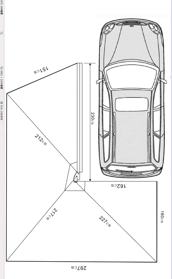 Free Standing 270 Degree Vehicle Awning Tent Legless Car Side Waterproof Awning Camping 4wd Foxwing Rear Roof Car Awning 270