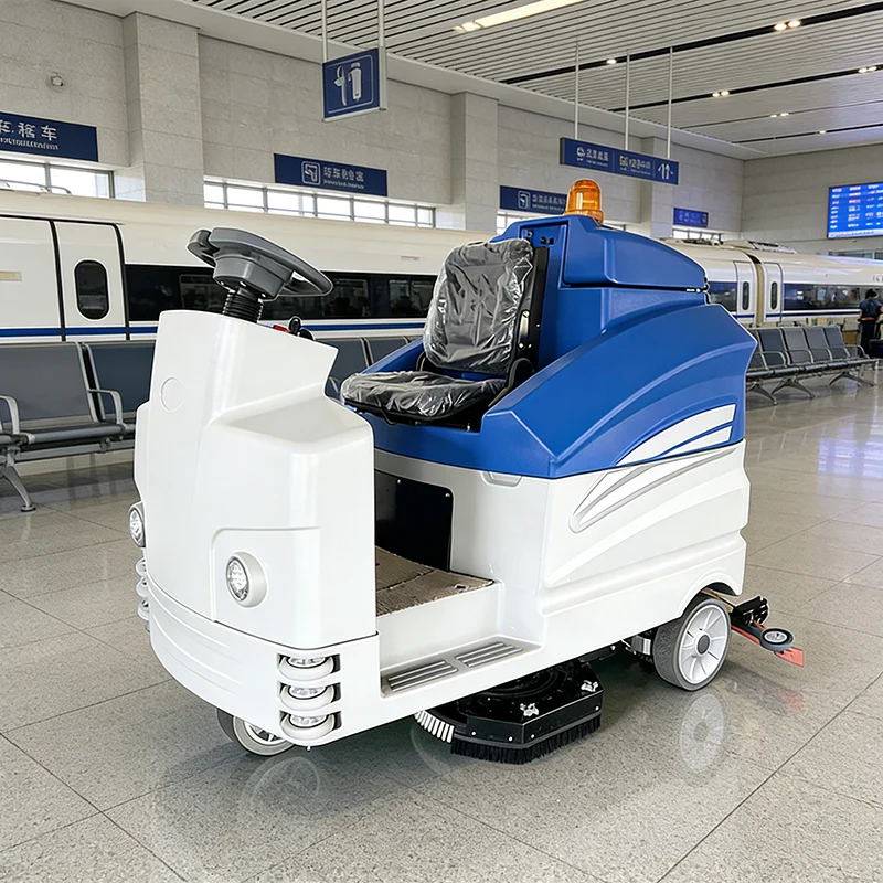 Battery Powered Ride On Floor Scrubber with Lithium Battery Fast Charging and Extended Runtime for Multi Shift Operation