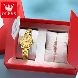 OLEVS Classic Quartz Watch Women Stainless steel Waterproof Digital Dial Watches Luxury Brand Fashion Ladies Wristwatch Set Gift