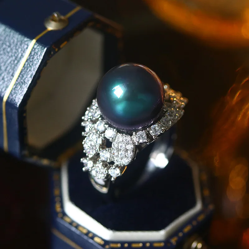 

Pearl Rings For Women Fine Jewelry Deep Gray Round Bead Silver Color Ring Engagement Party Accessories Anillos Mujer Gift