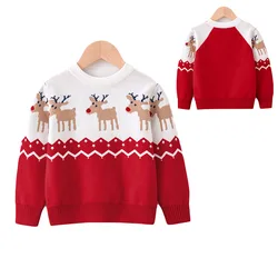 Fashion Christmas Sweatshirts Winter Boy Girl Print Knit Sweater Pullover Cotton Clothes Autumn Kids Clothing Knitwear 2-6 Years