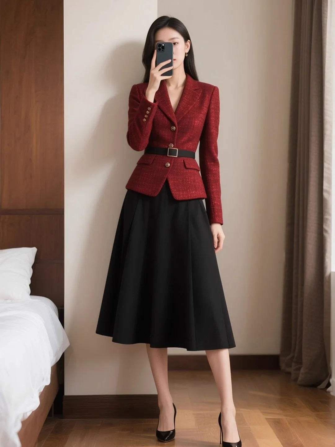 

Ele, осенне-зимний новый модный женский комплект из двух предметов для духов, юбка трапециевидной формы с высокой талией для женщин