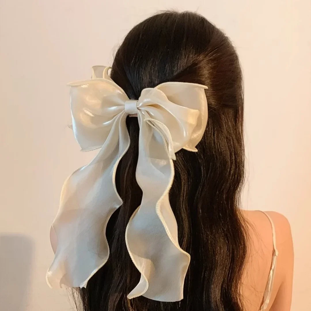 Princess Hair Clip Multi-Layer Pearlescent Ribbon Bow Spring Hairpins Women Korean Headpiece Women Girls Hair Accessories Prince