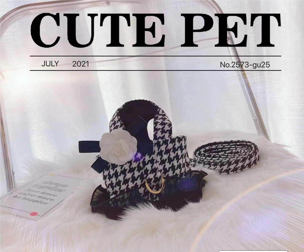

Pet dog, cat clothes, small fragrant wind, Thousand bird grid traction clothes, teddy bear, outdoor vest style dog walking rope