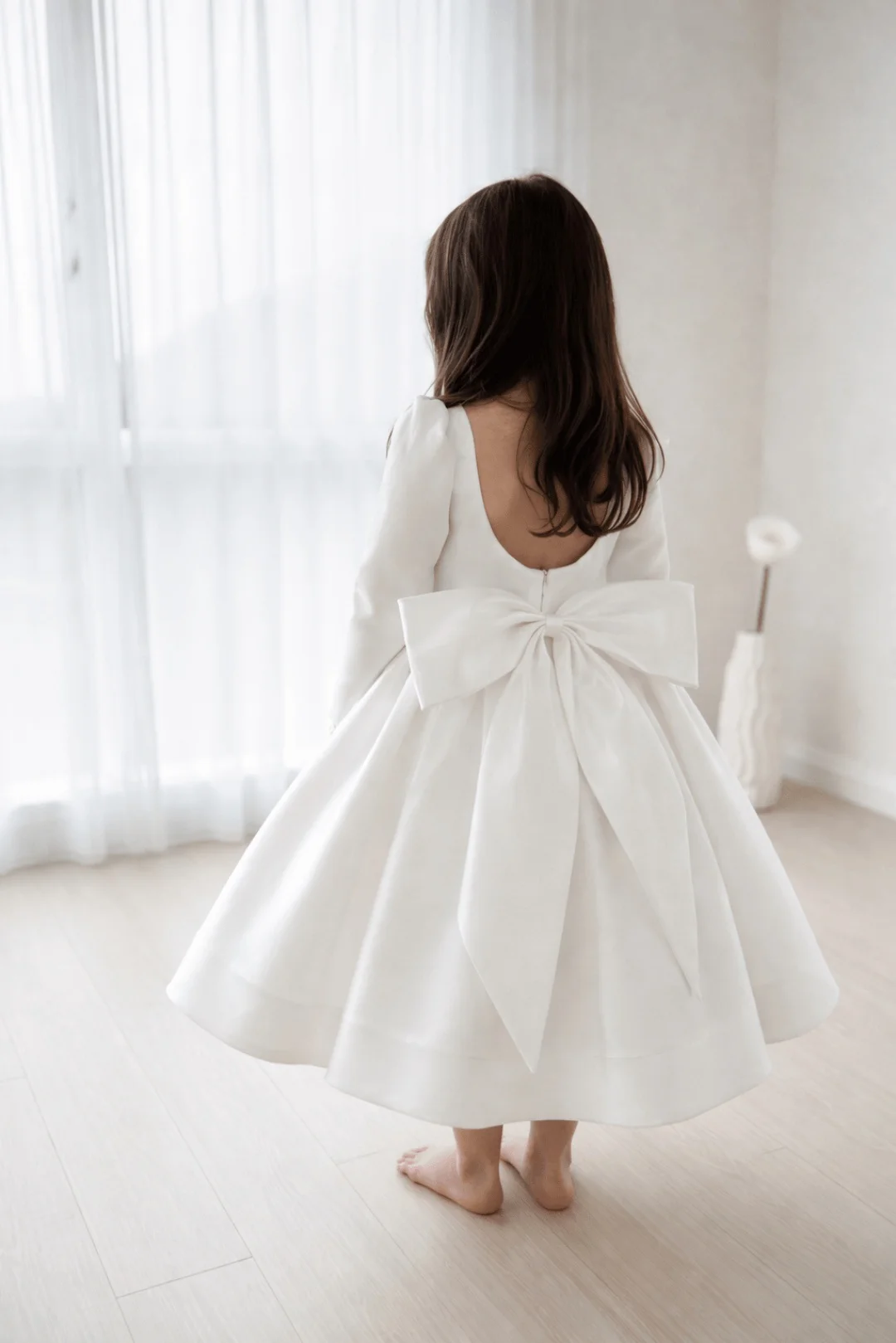 POD Princess Party Dress With Long Sleeves Button Flower Girl Dress Wedding First Communion Celebrity Event Birthday Customized