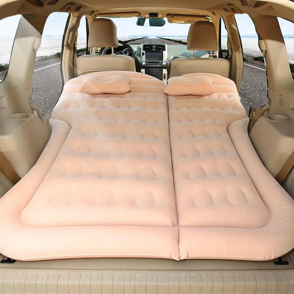 

Car Air Mattress Inflatable Thickened Flocking Travel Camping Bed with Air Pump 2 Pillows Upgraded Honeycomb Structure