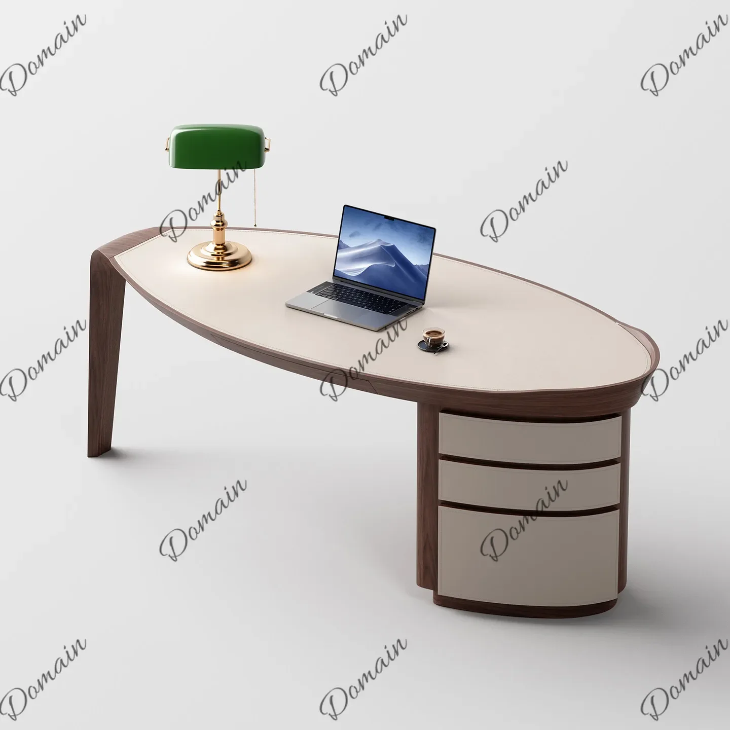 Fs Retro Saddle Leather Leaf Desk Luxury Villa Irregular Hotel Office Desk Designer Computer Table