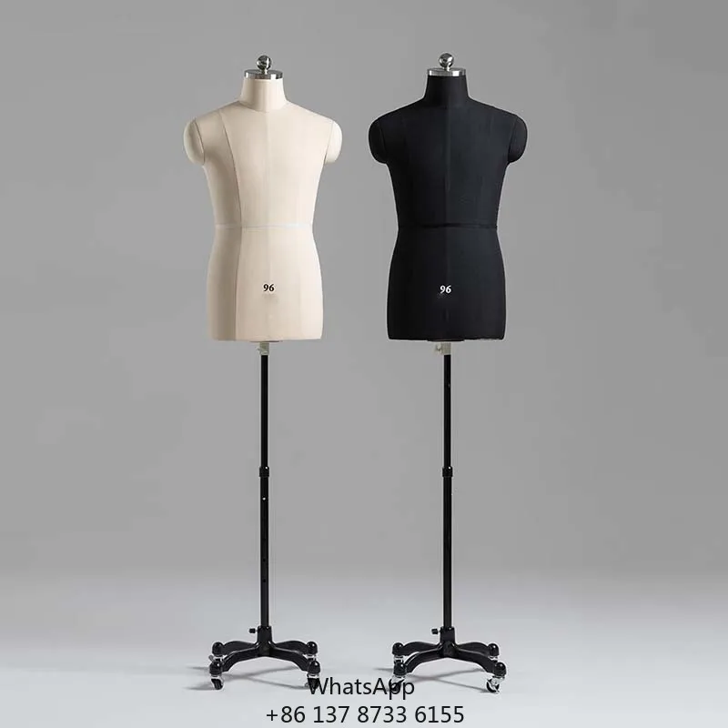 

Adjustable Height Upper Body Adults Sewing Mannequin With Linen Fabric Covered Male Dummy