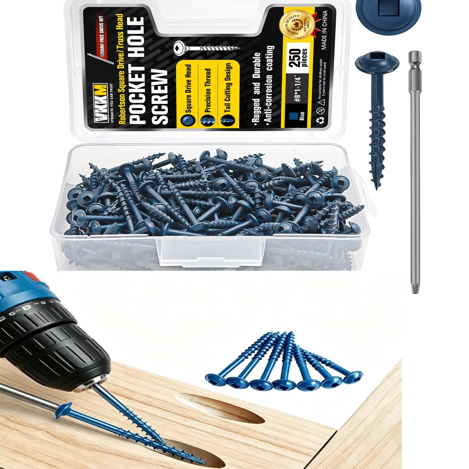 250Pcs Pocket Hole Screws Set #8*1-1/4