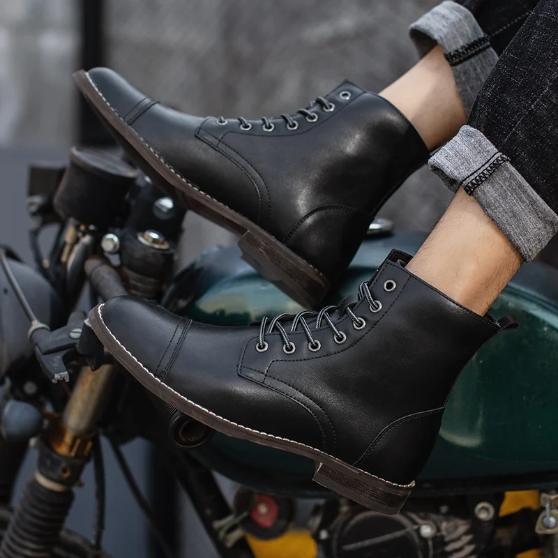Classic Vintage Western Cowboy Boots Men Fashion Brown Leather Mens Boots Comfortable Pointed Knight Shoes Male Motorcycle Boots