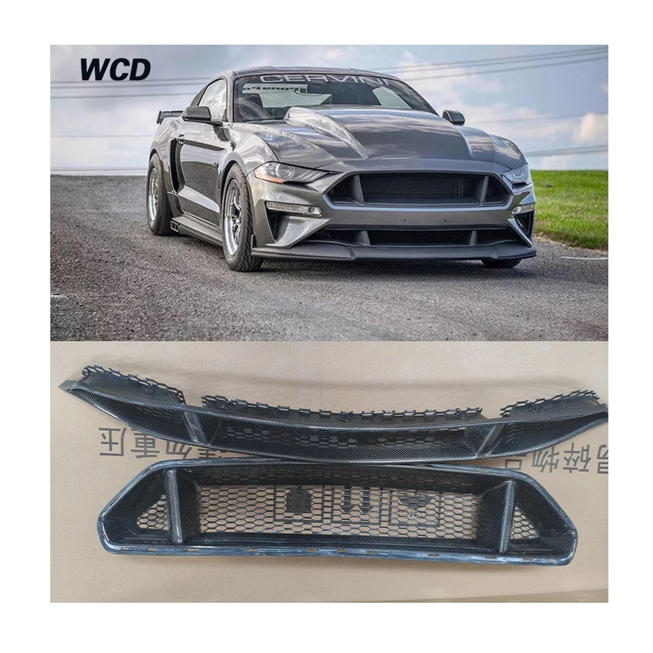 Carbon Fiber Front Grills Grille for Ford Mustang GT Shelby GT350R Coupe 2-Door 18-21