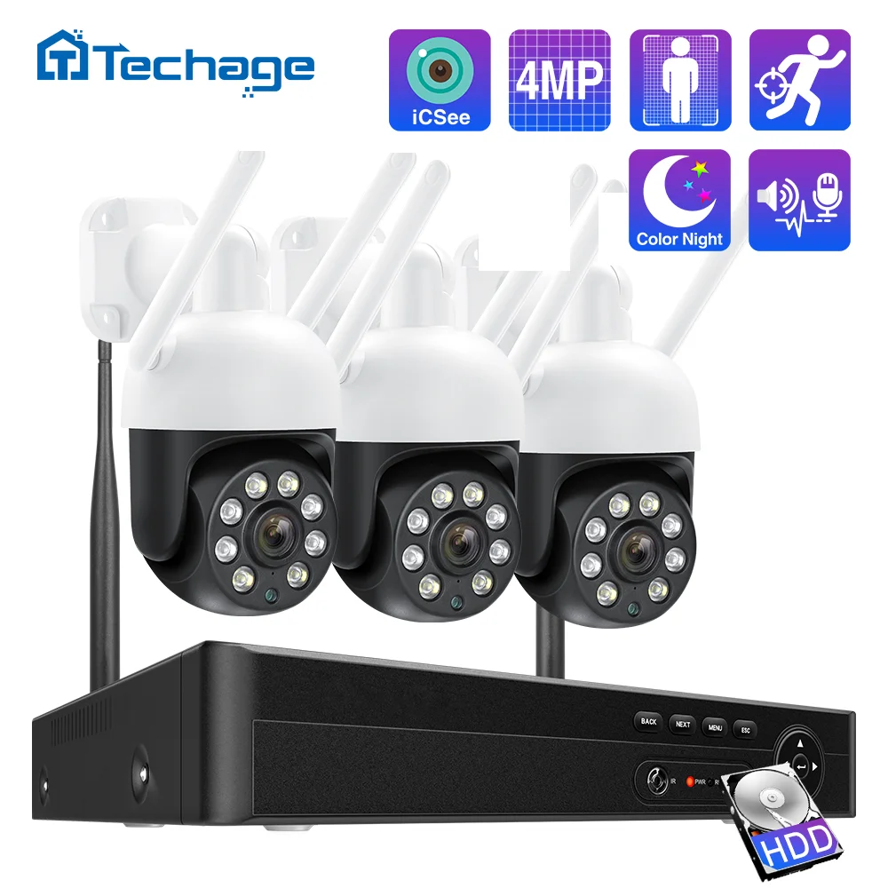 

Techage H.265 4MP 2K 8CH PTZ WiFi камера безопасности комплект Smart AI обнаружение человека CCTV система видеонаблюдения оповещ