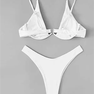 Sexy Unterdraht Frauenbikini, monochromer roter Badeanzug, Push -up -BH, Tanga, V -Collar Swing, Mini Micro Tanga Badebode, 2022 Hauptverkäufe Red Red Dental Bikini - №3