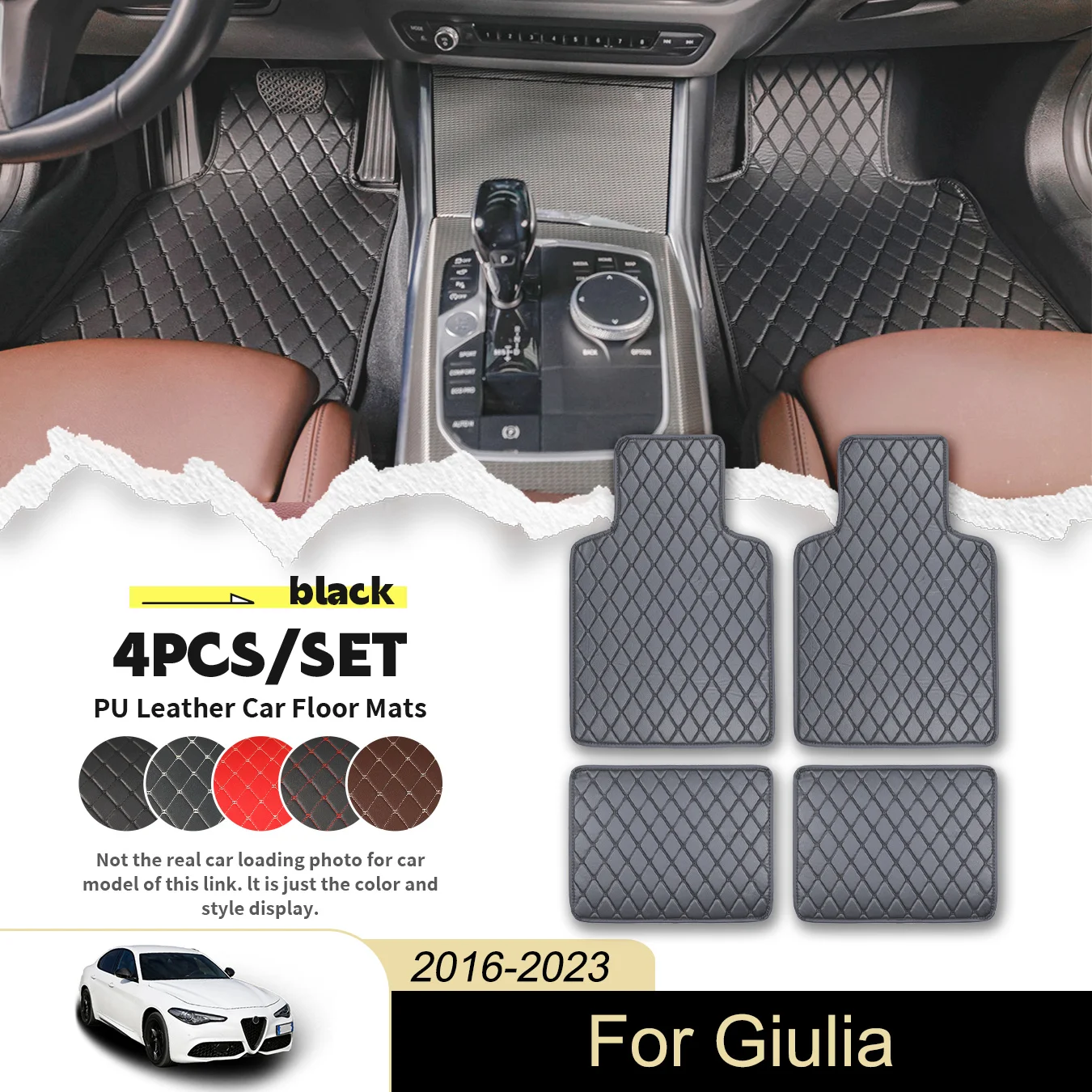 

4pcs Universal Car Floor Mats For Alfa Romeo For Giulia 2016-2023 PU Leather Waterproof and Stain Resistant, Easy to Clean