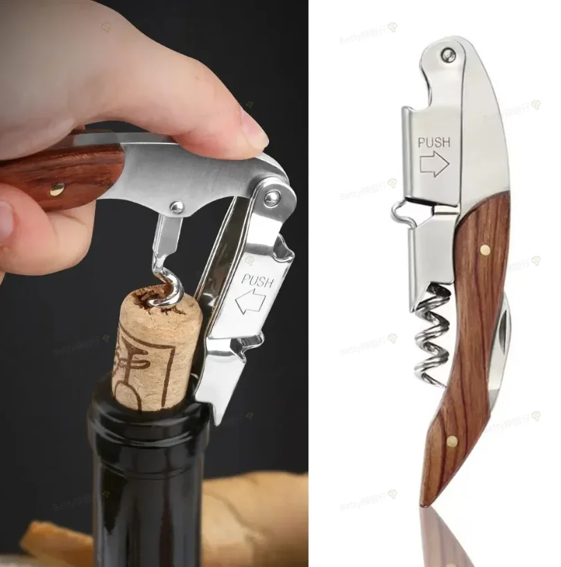 1pc Stainless Steel Wood Handle Wine Corkscrew Professional Wine Opener Portable Screw Corkscrew Multifunction Beer Cap Bottle
