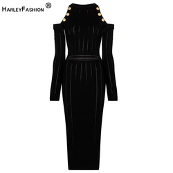 Elegant Women Newest Sexy Off-Shoulder Black & White Long Knitted Nice Skinny Sheath Dress