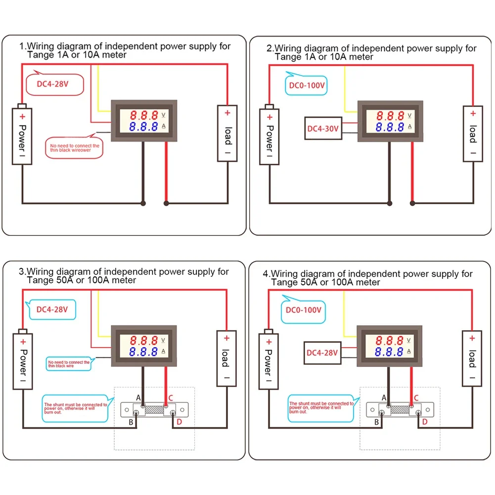 1-10PCS DC 0-100V 50A 100A Voltmeter Ammeter LED Amp voltmeter Digital Volt Meter Gauge voltmeter ampermetr 12V with Shunt