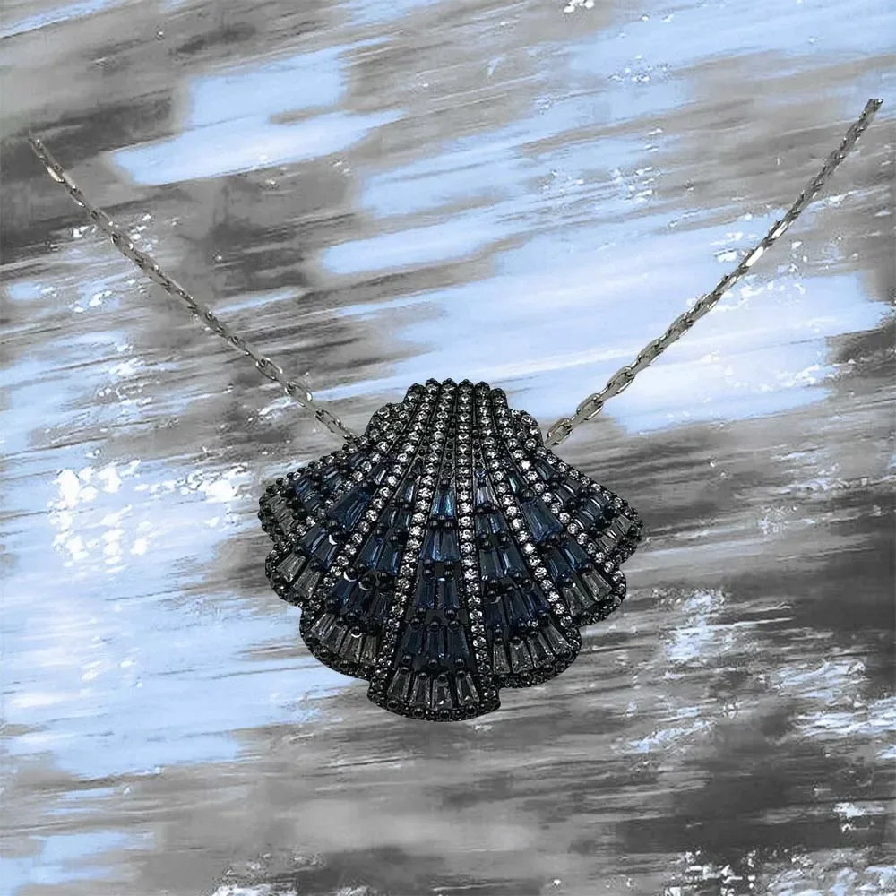 

2025 hot selling deep blue diamond inlaid shell necklace brooch, stone crafts, sexy women's party, romantic jewelry gift