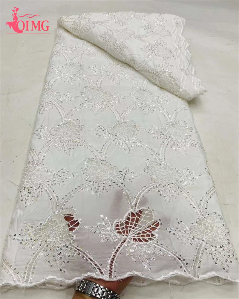 OIMG White French Chiffon Lace Fabric 2024 High Quality 5 Yards Nigerian African Lace Fabric For Party Dress Sewing