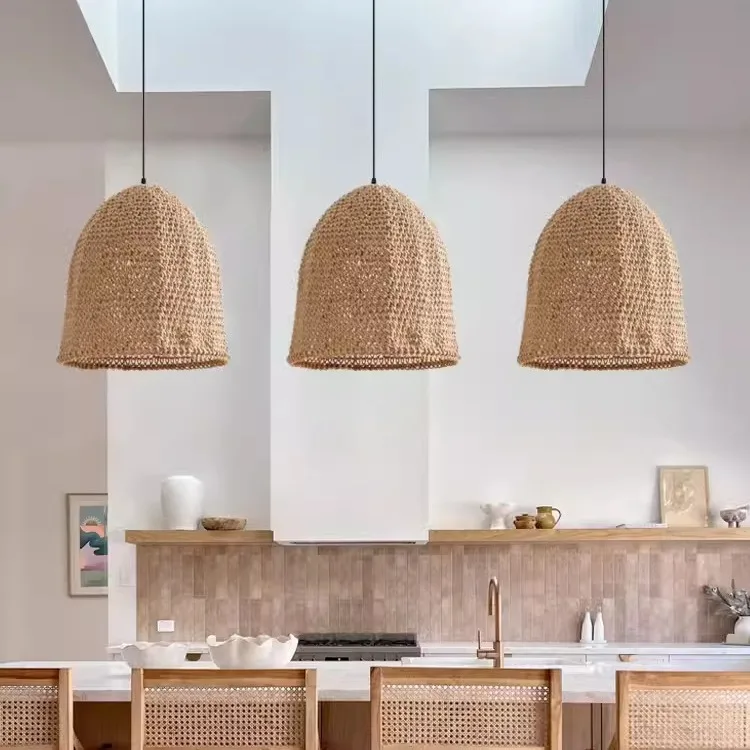 Japanese-style wabi silent wind restaurant chandelier hemp rope rattan weaving retro zen homestay lamp bar lamp living room chan