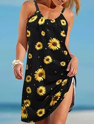 Plus Size Flower Print Strapless Dress Spring Summer Casual Sleeveless Round Neck Dress Women's Plus Size Clothing