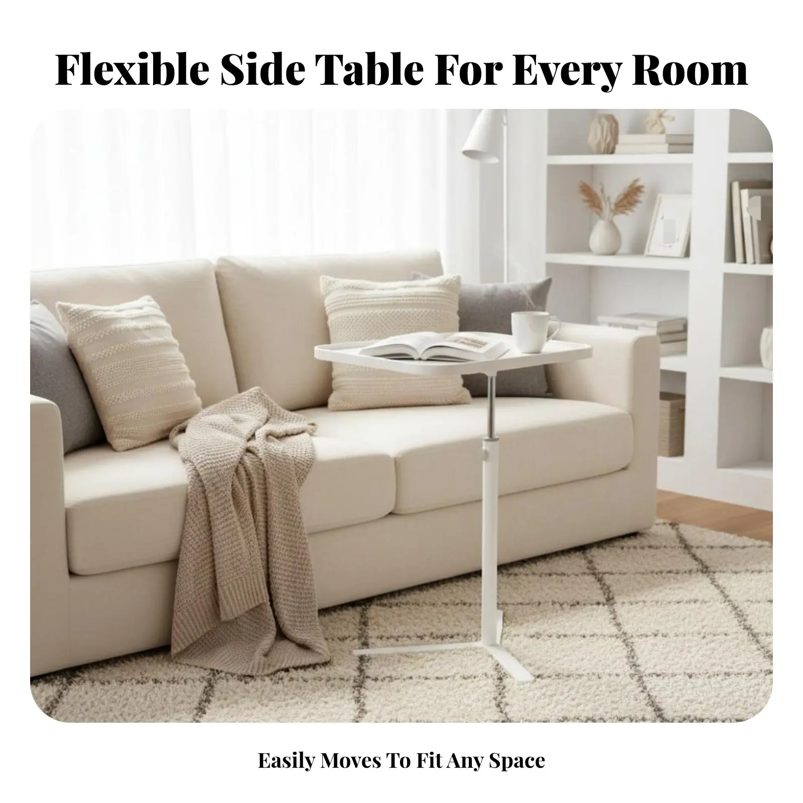 

C-Shaped Rolling Stand Mobile Design Side Table Lockable Casters Multi-Functional for Home Workers, Living Room, near Sofa