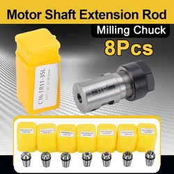 8Pcs/Set ER11A 5mm Diameter Motor Extension Rod +7x 1mm-7mm ER11 Milling Spring Chuck Shaft Holder For CNC Lathe Engraving