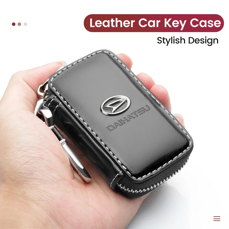 Couro genuíno logotipo do carro chave saco auto emblema crachá caso para daihatsu terios sirion mira rocky materia cuore yrv ​ Acessórios para carros
