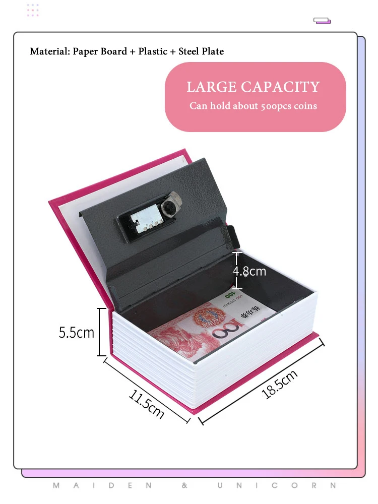 Kids Book Secret Hidden Money Box Coin Bank Strong Steel Box Safety Protection Home Decoration Props Book Size S With Key Lock