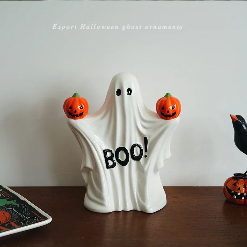 

Halloween fun begins! Export European hand-painted ghost pumpkin shape ceramic ornament decoration theme arrangement