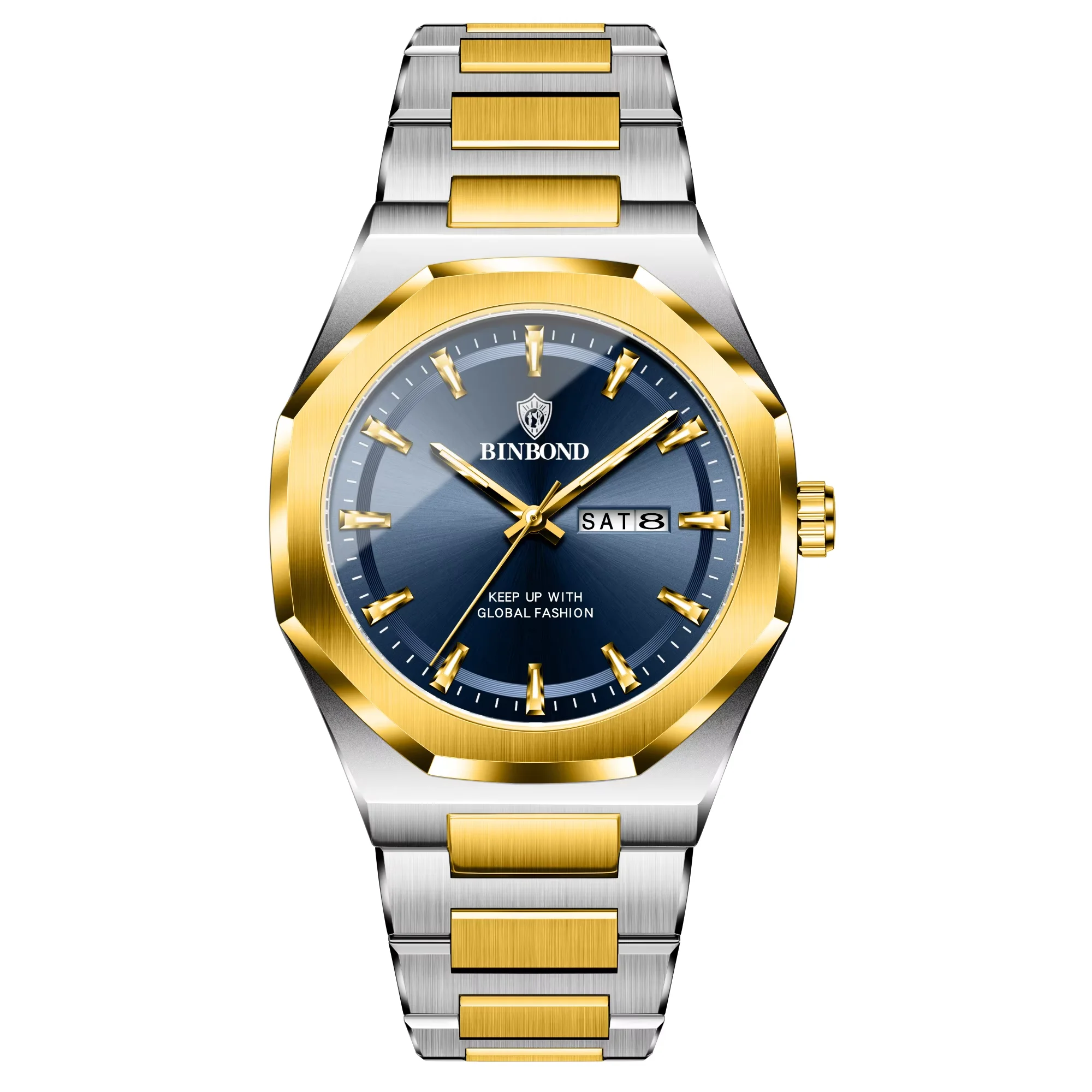 BINBOND Sturdy Quartz Watches for Men Auto Date Week Display Accurate Men's Watch Waterproof Reloj Luminous Wristwatch+Box