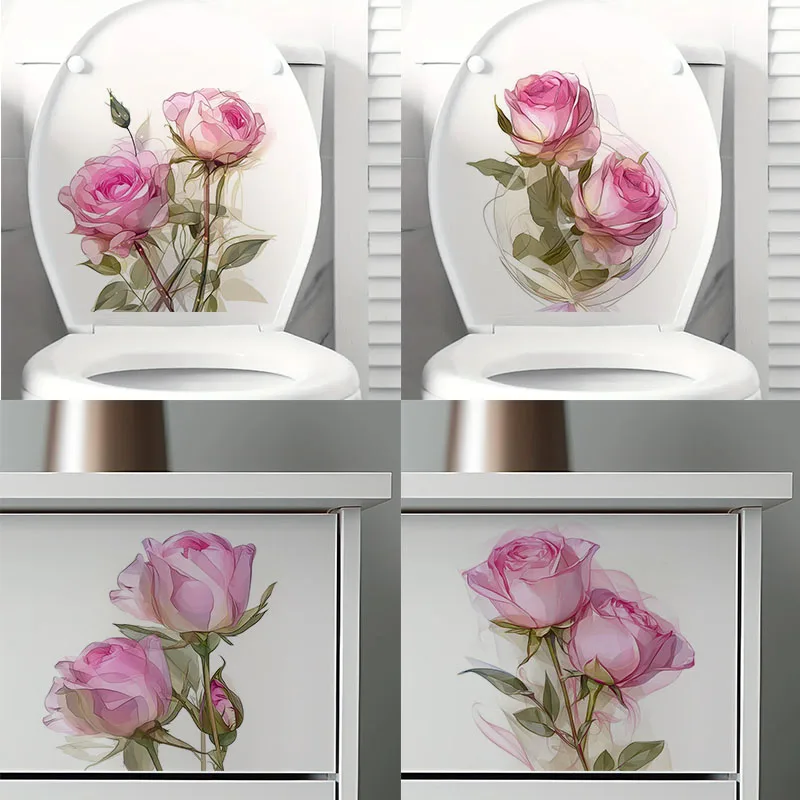 Beatiful Pink Roses Self-Adhesive Stickers, Bedroom Entryway Living Room Porch Home Decoration Wall Stickers