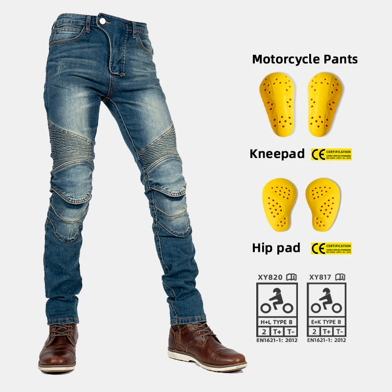 

Slim Fit Men's Motorcycle Jeans, All Seasons Motorbike Riding Pants with Protective Gear, Off-road Moto Trousers for Touring & D
