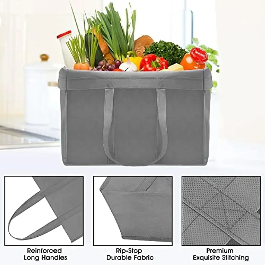 10PCS Reusable Grocery Shopping Bags  Large Foldable Tote Bags Bulk, Eco Produce Bags with Long Handle