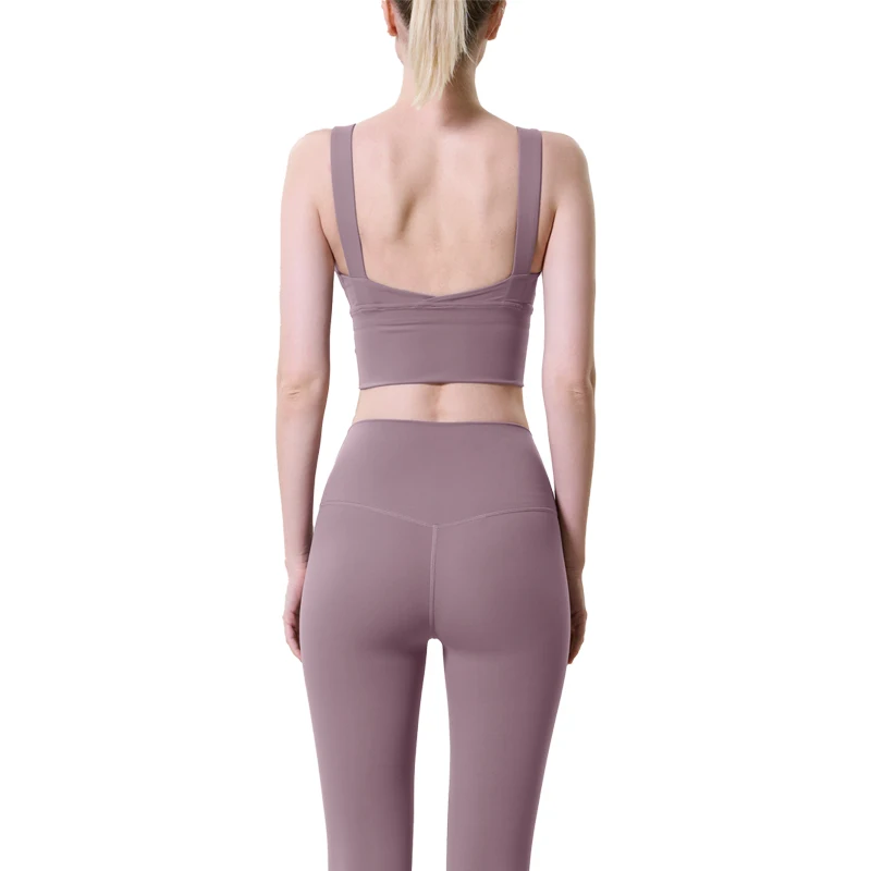 2 Piece Yoga Sets Sports Fitness High Waist Hip Raise Pants Cutout Bra Suit Workout Clothes Gym Leggings Set for Women