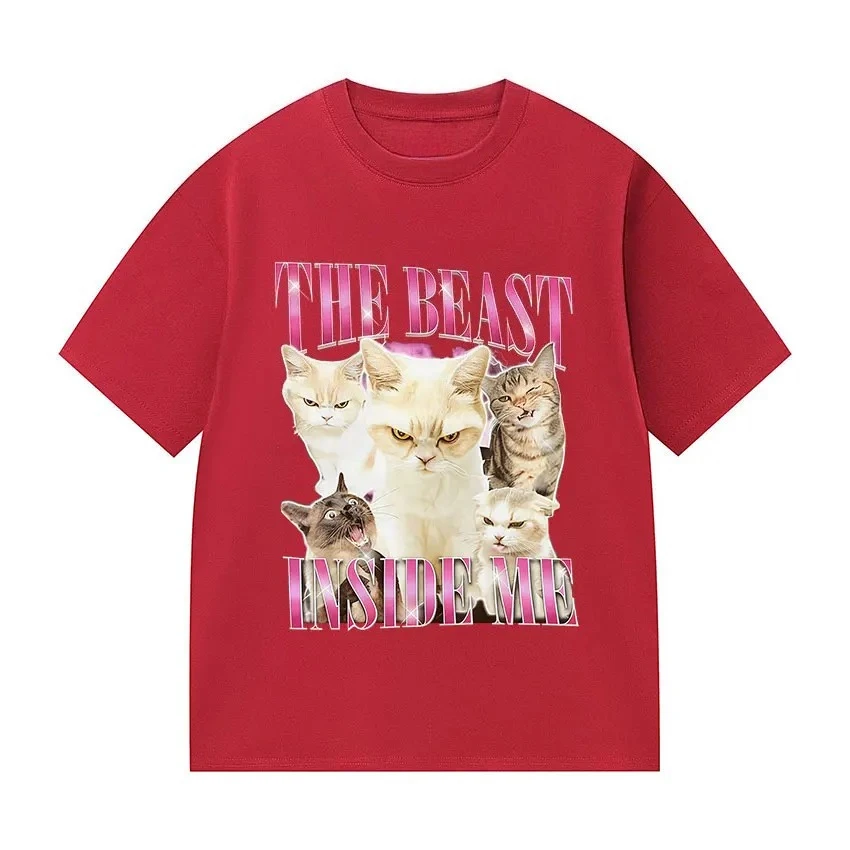 Beast Gifts - Unique and Fun Cat Emoji T-Shirt, Retro Harajuku Style Casual Short-Sleeved T-Shirt Women Clothing Personality Y2K