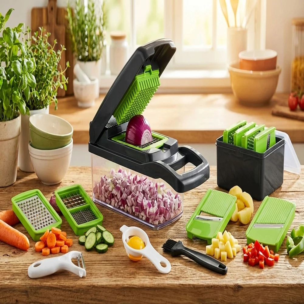 16-in-1 Professional Kitchen Slicer Multi-Function Food Chopper with Cleaver Blade for Potatoes Tomatoes Vegetables Fruit Egg Di