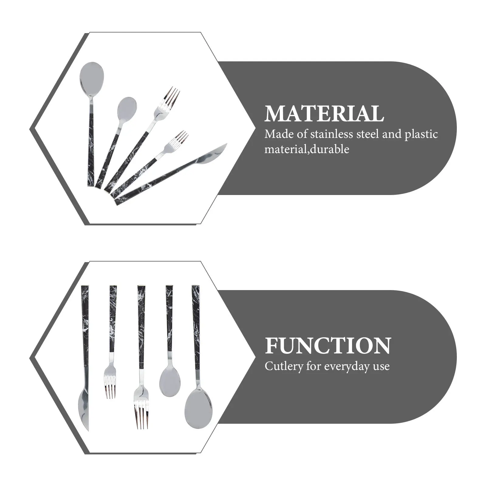 

5pcs Marble Pattern Stainless Steel Cutlery Set Black Tableware Spoon Fork Knife Durability Rust Resistant Home Restaurant