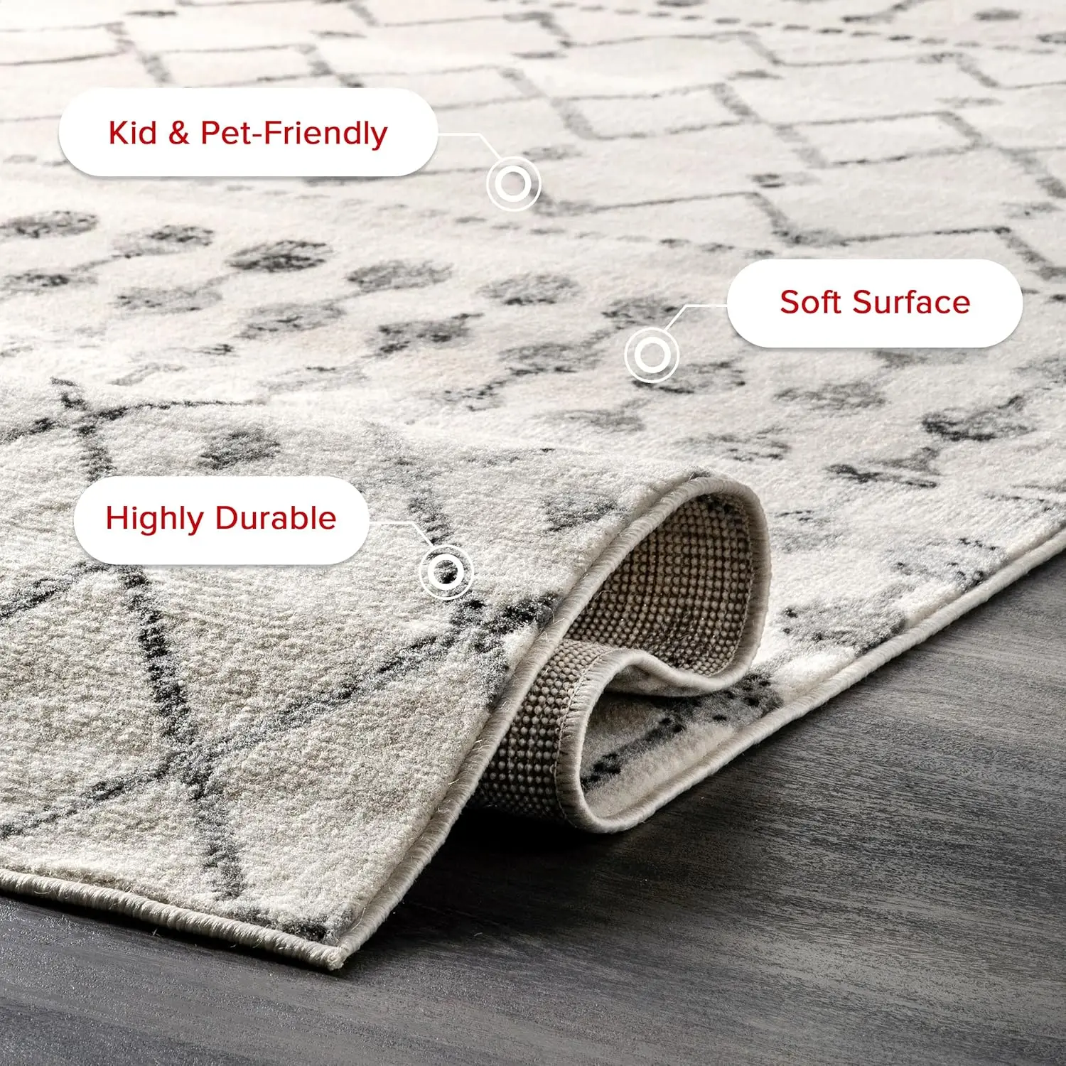 

9' x 12' Indoor Performance Area Rug, Stain-Resistnat, Pet and Kid Friendly, Durable, High-Traffic, Zola ivory/grey