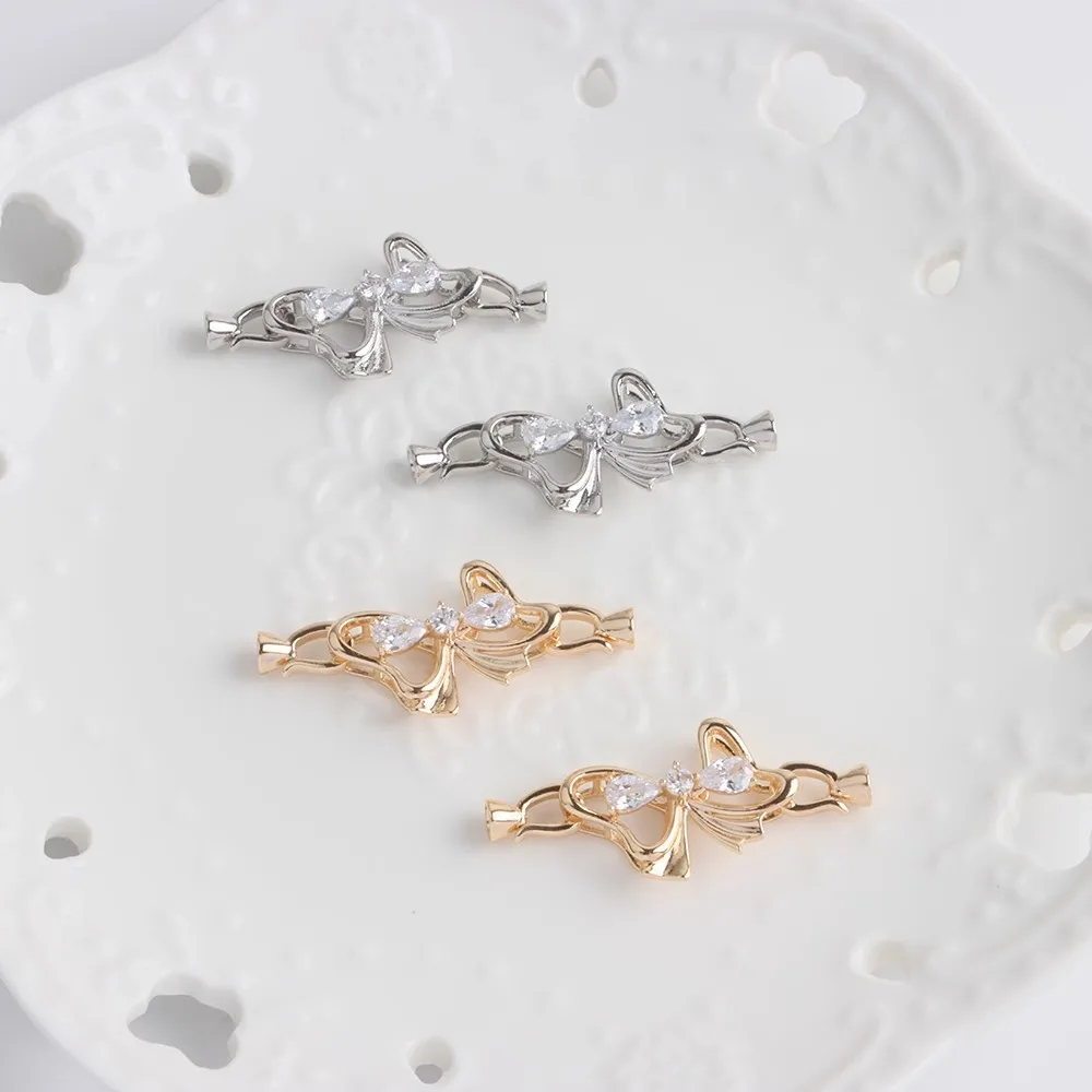 

18K Copper-plated Real Gold Color Pearl Necklace Bow Buckle Handmade DIY Sweater Chain Connecting Buckle Accessories Jewelry