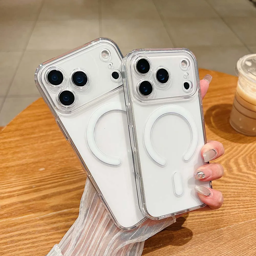 Magnetisch für Magsafe Charge Transparente Hülle für iPhone 17 Air 17 Pro Max 17Pro, stoßfeste Vollkamera-Schutzhülle aus Acryl