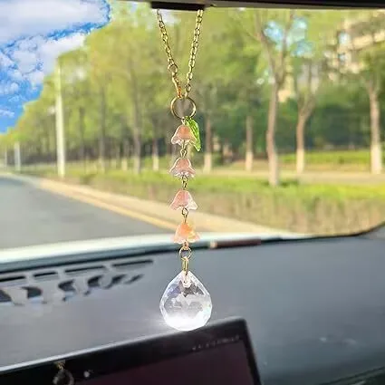 1PC Glass SunCatcher Hanging Lily of the Valley Car Rear View Mirror Accessory Decorative Ornament for Vehicle Mirror